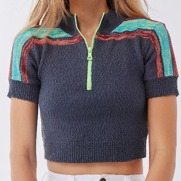 Urban Outfitters Tops - Urban Outfitters Far Out Half-Zip Cropped Jumper